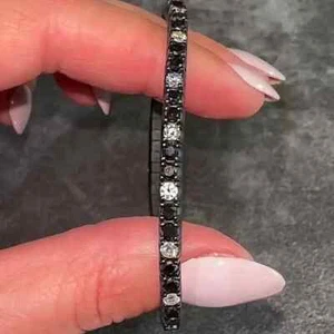 8 Ct Round Cut Simulated Black Diamond Men Tennis Bracelet 14K Black Gold Plated - Picture 1 of 10
