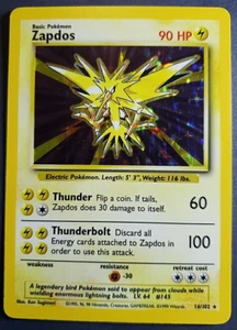 1999 Pokemon Base Unlimited #16 Zapdos HOLO Rare Pokémon Gaming - Picture 1 of 4