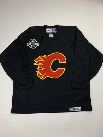 Vintage Calgary Flames CCM NHL Jersey Size XL Center Ice Hockey Black Cover