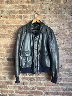 Chaqueta bomber de cuero para hombre Harmont & Blaine, talla grande, azul medianoche Italia Foto 1 de 4