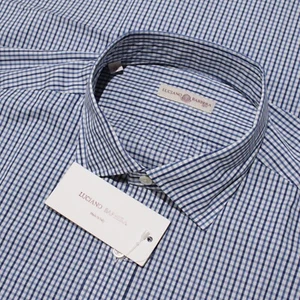 Luciano Barbera NWT Casual Button Down Shirt Sz XL in Blue & White Check Cotton - Picture 1 of 10
