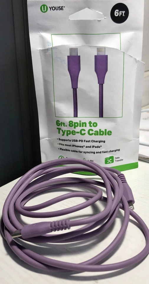 6ft 8 pin to type c  Apple iPhone 14 13 Pro Max 12 11 XR 8 7 speed superCharging - Image 1 of 1