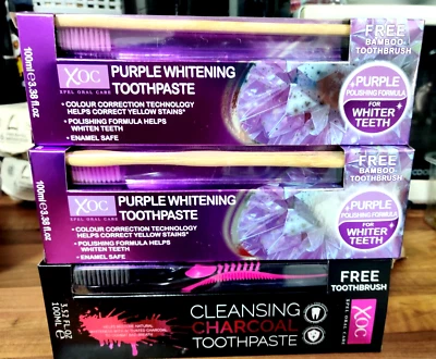 PURPLE  WHITENING /CHARCOAL TOOTHPASTE 3 X 100ml WITH FREE TOOTHBRUSH - Image 1 of 2