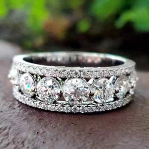 2.50 Ct Round Cut Natural Moissanite Eternity Wedding Ring 14k White Gold Plated - Picture 1 of 7