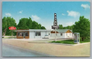 SUNSET MOTEL & CAFE Casper Wyoming WY Classic Car Art card postcard-D4 - Picture 1 of 2