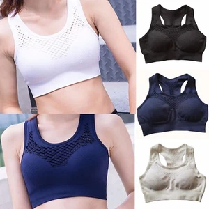 Womens Seamless Sports Bra Racerback Eyelet Top Gym Sport Yoga Training Fitness - Picture 1 of 7