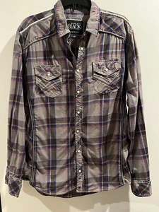 Buckle Black Shirt Mens X-large XL Plaid Standard Fit Snap Up Pearl Long Sleeve - Picture 1 of 3