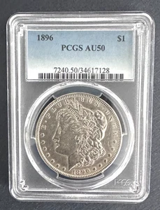 1896 Morgan Silver $1 Dollar Coin - PCGS AU50 - No Reserve - Picture 1 of 2