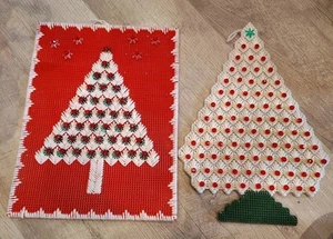 Set Of 2 Beautiful VTG Needlepoint Christmas Decor CHRISTMAS Tree EUC - Picture 1 of 9