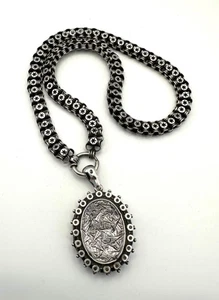 Antique Victorian Solid Silver Double Ribbed Belcher Star Locket Collar Necklace - Picture 1 of 19