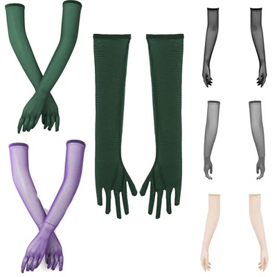 Womens Sheer Gloves Long Mesh Elbow Length Tulle Glove for Wedding Halloween - Image 1 of 4