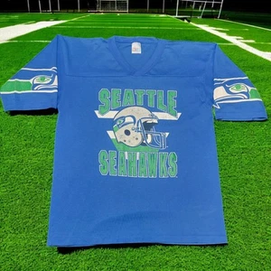 Vintage Seattle Seahawks Single Stitch Shirt Large 80s 90s Blue By Garan - USA - Bild 1 von 11