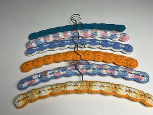 6 Vintage Crochet / Knit HANGERS - Handmade - Crocheted Around A Wooden Hanger - Picture 1 of 6