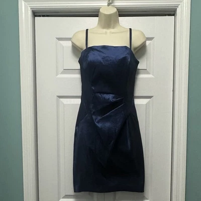 NUEVO CON ETIQUETAS CALVIN KLEIN Zafiro Azul Metálico Satén Fiesta Cóctel Vestido Para Mujer Talla 6 Foto 1 de 4