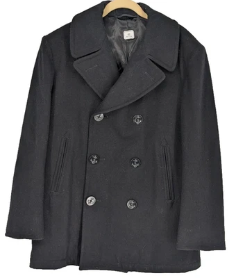 8405-01-154-5788 MENS Wool Pea Coat Sz 40S Double Breasted VERY HEAVY Great - Image 1 of 4