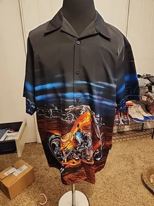 Dragonfly Shirt Mens Extra Large Roadhouse Flames Motorcycle All Over Print USA - Picture 1 of 6