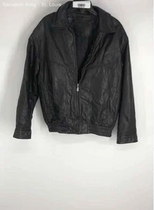 Roundtree & Yorke Mens Black Leather Full-Zip Bomber Jacket Size Medium - Picture 1 of 7