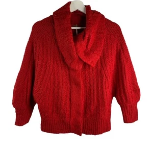 Free People Size S Cardigan Sweater Red Wool Blend Long Dolman Sleeve Cowl Neck - Picture 1 of 10