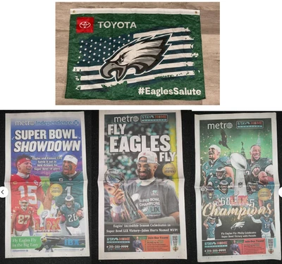 ÁGUILAS ~ METRO PERIÓDICO SUPER BOWL 59 VISTA PREVIA Y CHAMPIONS HURTS 2025 BANDERA BANNER Foto 1 de 4