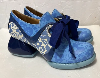 NUEVO John Fluevog F-Trip JASPE Azul Floral Remolino Zapatos EDICIÓN LIMITADA Mujer 7 Foto 1 de 4