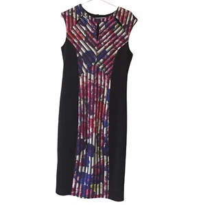 Teaberry Dress Size 10 Black Bodycon Colour Panel Sleeveless Collarless Stretch - Picture 1 of 8