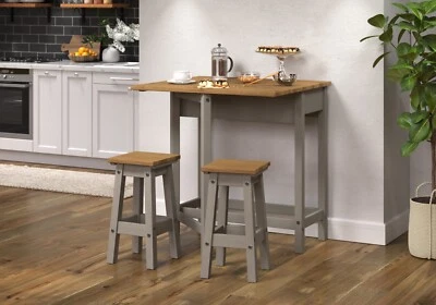 Premium Corona Grey Rectangular Breakfast Drop Leaf Table & 2 Stools Set - Image 1 of 4