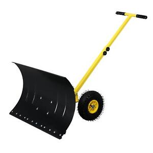 Snow Shovel with Wheels Heavy Duty Rolling Adjustable Snow Pusher Snow Removal