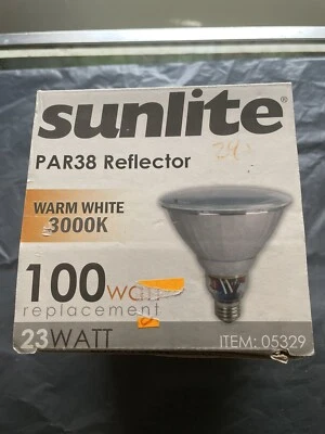 Sunlite PAR38 Reflector 23W Watt 3000K Warm Light 100 Watt Replacement 05329 NIB - Image 1 of 3