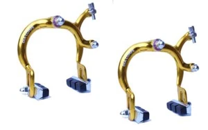 Dia-Compe MX890 Brake Callipers Front&Rear Set Suit Old School BMX Vintage Gold - Picture 1 of 2