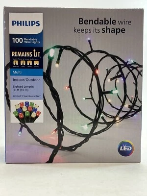 100 LED Multicolor Bendable Christmas Light Set Outdoor Holiday Decor Green Cord - Image 1 of 2