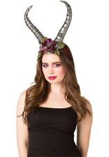 Silver Horned Succubus Headband Womens Flowers Fairy Demon Costume Accessory