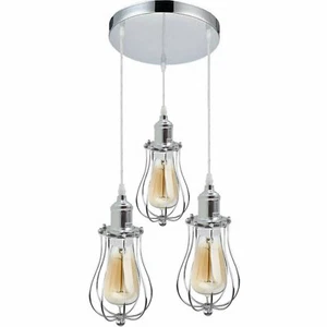 3-Wege Vintage modern industriell Retro Chrom Deckenlampe Schirm Pendelleuchte UK - Bild 1 von 6