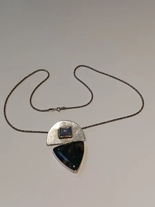 925 Sterling Silver Triangle Cut Moss Agate And Moonstone Gemstone Necklace - Picture 1 of 8