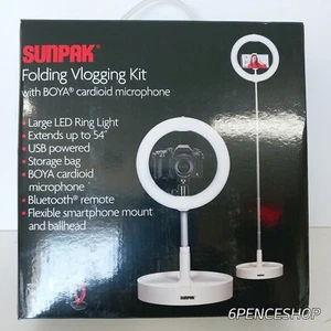 New Sunpak Compact Folding Vlogging Kit with Boya Cardioid Mic Ring LED Light - Picture 1 of 6