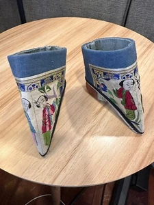 Antique Chinese Shoes Women Bound Feet Hand Made Hand Embroidered 4” - Picture 1 of 12