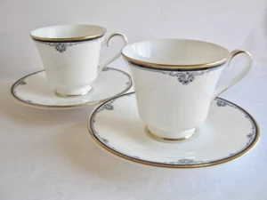 2 Sets Royal Doulton Princeton Cup and Saucer Blue Black Gold Trim H5098 England - Picture 1 of 7