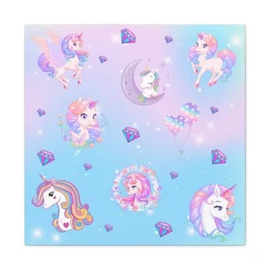 Verzaubertes Einhorn Träume Leinwand Galerie Halstuch - Rouge Rosa und Babyblau - Bild 1 von 9