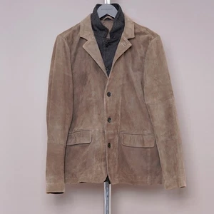 ALL SAINTS Leather Blazer Jacket LARGE Mens Brown Suede like survey Grail HOPTON - Picture 1 of 24