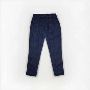 Vince Linen Pants 4 Womens Blue Pleated Preppy Belted Pockets Trousers Hipster - Picture 1 of 9