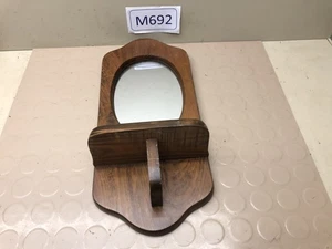 Vintage Rustic Handmade Wooden Wall Oval Mirror w/ Shelf - Dark Brown - Picture 1 of 11