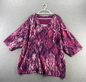 Catherines V-Neck Top Blouse Plus 5XL 34/36W Printed 3/4 Sleeve Pullover - Picture 1 of 9