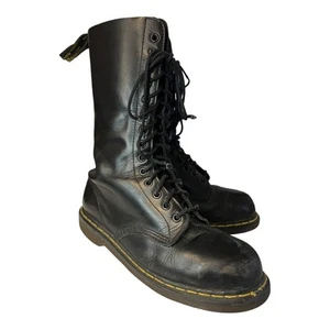 Vintage Dr Martens MADE IN ENGLAND 1914 14-Eye Tall Combat Boots Black Size 8 - Picture 1 of 5