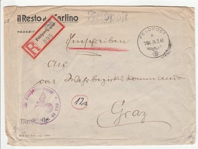 Alemania 'WW 2 Cubierta de poste de campo registrada' FP L49188 "06.2.45" 4 párr. Div. Foto 1 de 2