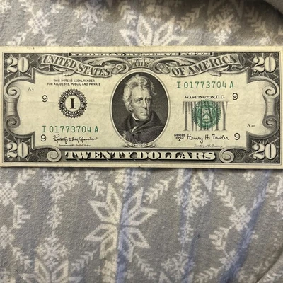 Банкнота Федерального резерва номиналом 20 долларов 1963 старая банкнота редкая - слегка бывшая в обращении - Изображение 1 из 4