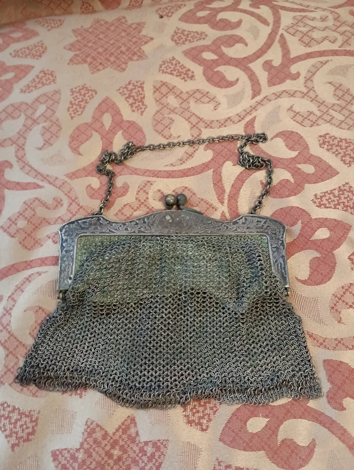 antiguo monedero alemán de malla de plata Foto 1 de 4
