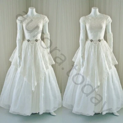 Vestidos de novia vintage manga desmontable largo con apliques de encaje vestido de novia Foto 1 de 4