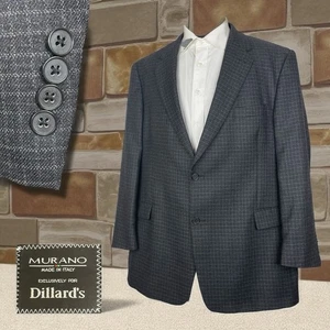 Murano Italy Made Sport Coat Mens 48R Gray Check Soft Worsted Wool Cashmere - Picture 1 of 10