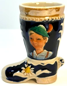 Vintage Boot Ceramic Figurine Vase Alpine Boy Girl Hand Painted Japan 4" - Picture 1 of 10