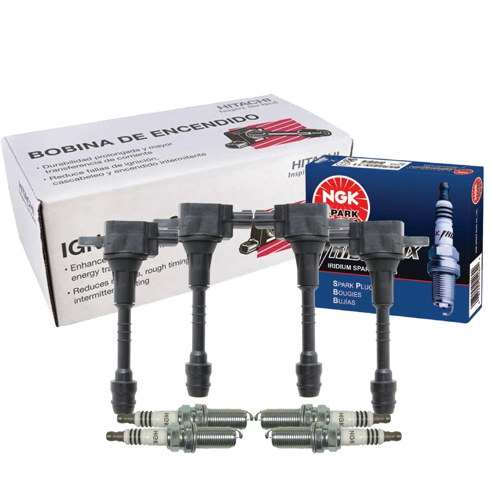 Kit de velas de ignição Hitachi 4 bobinas de ignição e NGK 4 Iridium IX para Nissan Sentra L4 - Imagem 1 de 1