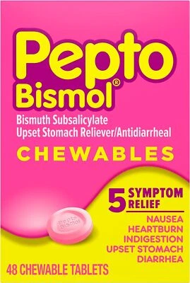 Tabletas masticables Pepto Bismol para náuseas, acidez estomacal, 48 ct Foto 1 de 4